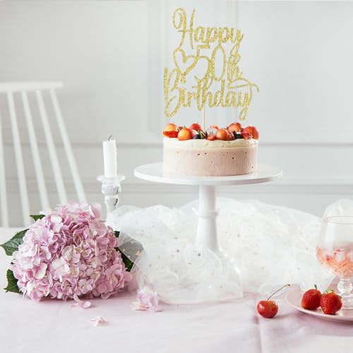 Gold Glitter 50th Birthday Cake Topper | Cheers to 50 Years