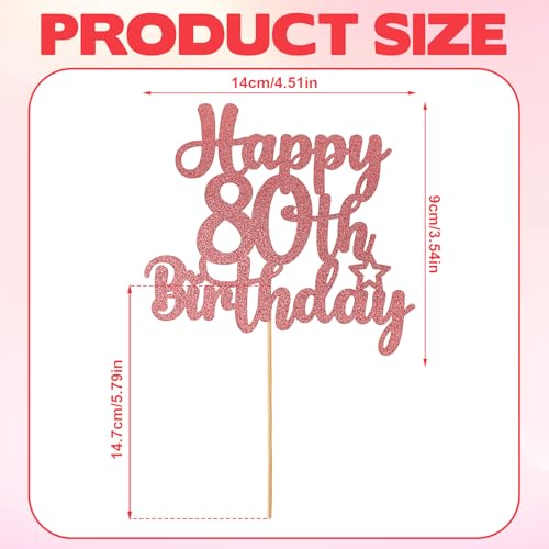 Rose Gold Happy 80th Birthday Cake Topper - Elegant Glitter Decoration