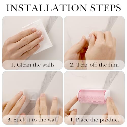 LUEXBOX Self-Adhesive Wall-Mounted Toothbrush Holder with Cover - Pink