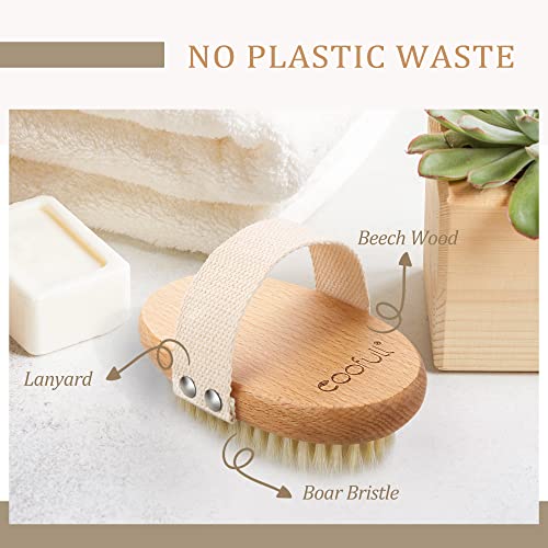 SURDOCA Dry Body Brush, Natural Boar Bristle Exfoliating Shower Scrubber