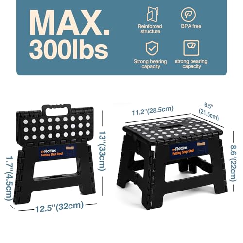 Flottian 9" Folding Step Stool - 300 lbs Capacity, Non-Slip, Portable