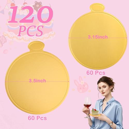 120 PCS Mini Cake Boards - Gold Round Mousse & Cupcake Bases (3.15" & 3.5")
