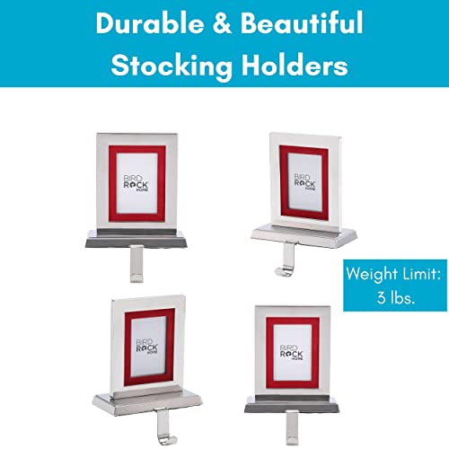 Holiday Stocking Holders Set of 4 - Decorative Stainless Steel Mantle Decor