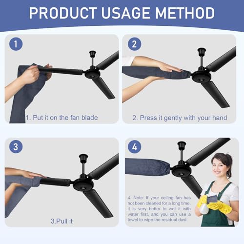 Hlimior Ceiling Fan Duster Kit - 4-Piece Microfibre Cleaner Set, Grey
