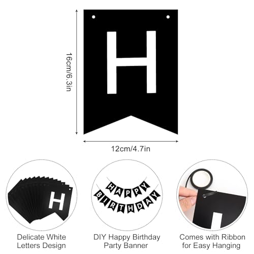 Black Happy Birthday Banner Sign with Personalized Name - Party Decorations