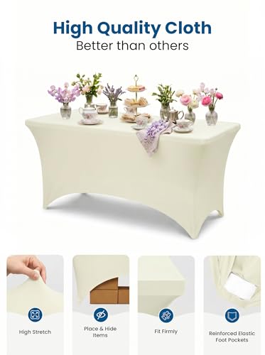 Utopia Kitchen Spandex Table Cloth 2-Pack for 6FT Tables - Ivory
