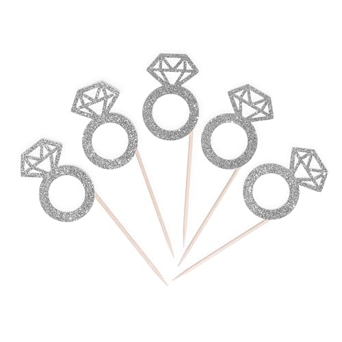 CloverCrafts 12 Glitter Diamond Ring Cupcake Toppers - 2" for Bachelorette & Bridal Showers