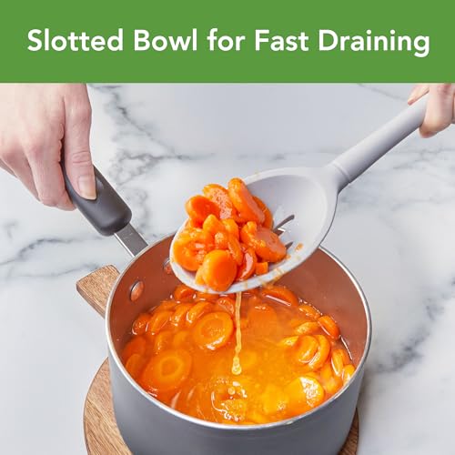 Tovolo Silicone Slotted Deep Serving Spoon - Heat Resistant, Dishwasher Safe, Oyster Gray