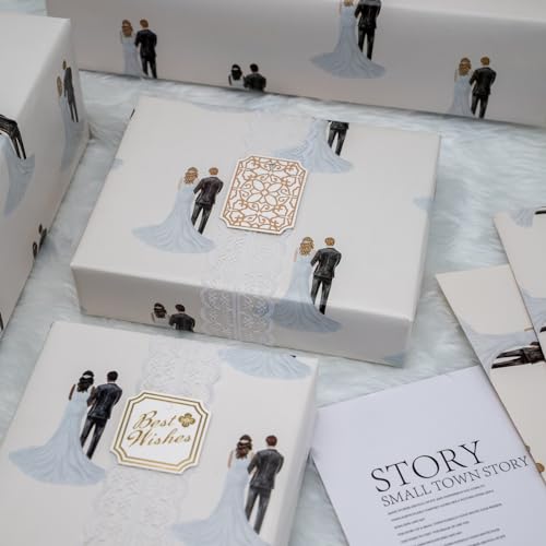 Wedding Gift Wrapping Paper - White Newlyweds Design (6 Sheets)