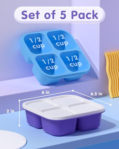 Canfanni White Lids 5 Pack Bento Snack Containers with 4 Compartments - BPA-Free Food Storage for Lunch & Travel