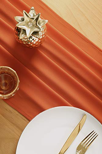 Burnt Orange Chiffon Table Runner - 27 x 168 Inch Rustic Wedding Decor