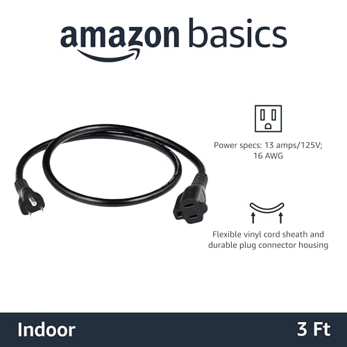 Amazon Basics 3-Foot Indoor Extension Cord 2-Pack, 13A, Black