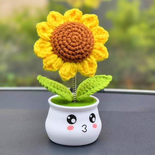 Levvohd Brown Sunflower Crochet Gift for Office Desk Decor, Handmade Artificial Sunflower Plant