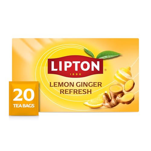 Lipton Lemon Ginger Herbal Tea Bags, Caffeine-Free, 20 Count