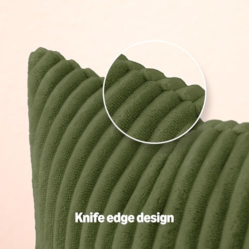 Amazon Basics Corduroy Throw Pillow Covers, 18" x 18", Olive Green, 2-Pack