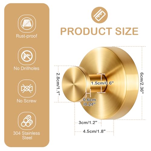 Gold Suction Cup Hooks - Heavy Duty Bathroom Shower Hooks for Towels & Robes