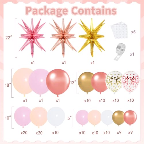 PUFFLD Rose Gold and Pastel Pink Balloon Arch Kit - 144 Piece Set