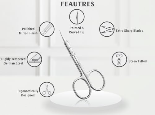 SILLVER Curved Cuticle Scissors - Extra Fine Pointed Stainless Steel Grooming Tool