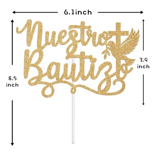 Nuestro Bautizo Cake Topper - Gold Glitter Cross & Dove