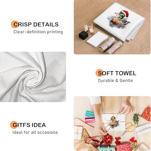 Winter Christmas Duck Kitchen Towels Set of 2 - Duck & Santa Hat Design