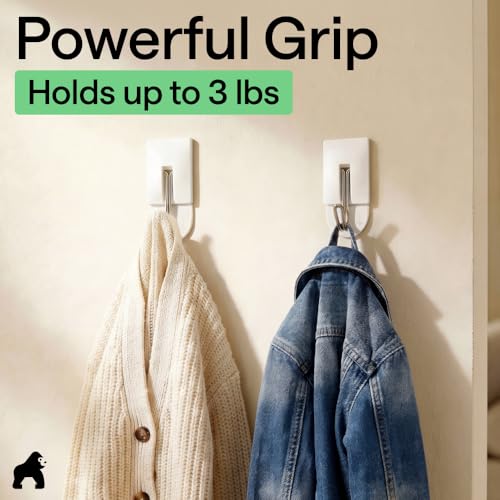 GORILLA GRIP 20 Pack Adhesive Wall Hooks, No Tools Required, White