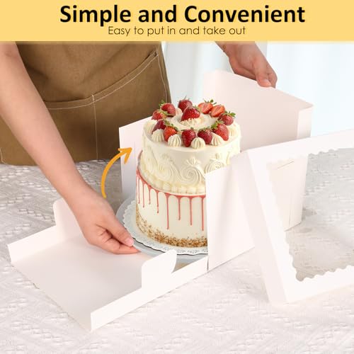 Moretoes 5 Pack 8x8x8 Inch Cake Boxes with Clear Window, Bakery Containers