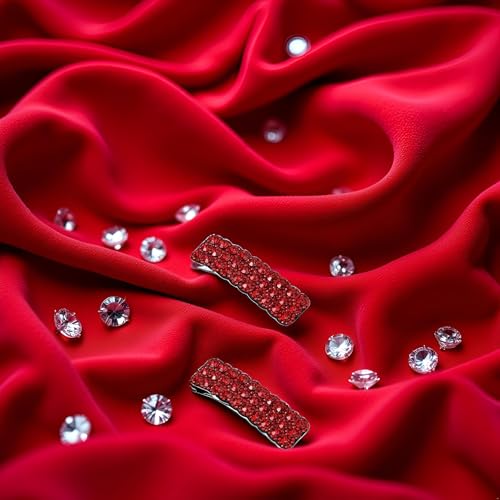 Red Rhinestone Hair Clips Luxury Korean BB Barrettes 2Pcs