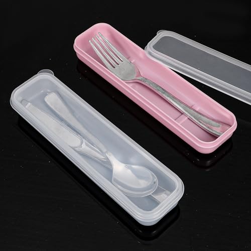 3PCS Portable Flatware Box Plastic, Simple Travel Tableware Storage Case, Reusable Utensil Container for Lunch Box for Cutlery Kit Pink, Blue,Transparent