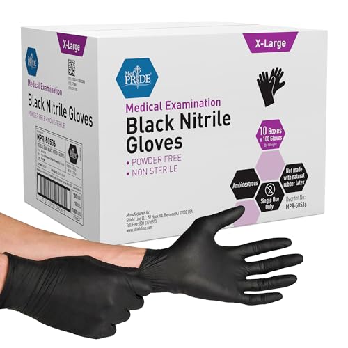 MED PRIDE X-Large Black Nitrile Exam Gloves 6 Mil Powder-Free, 1000-Count
