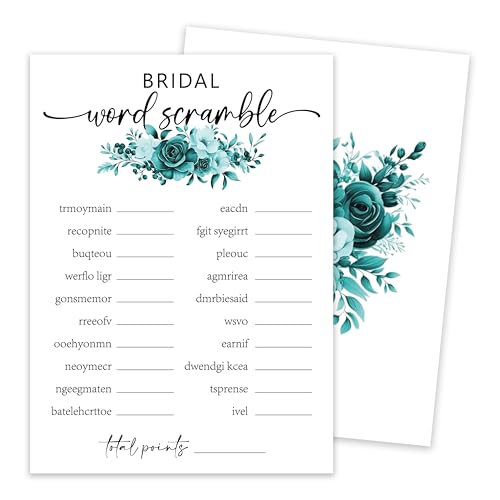 Bridal Shower Word Scramble Game Cards - Turquoise Floral Design