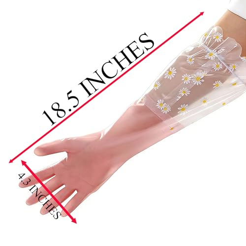Waterproof Rubber Cleaning Gloves with Long Elastic Cuffs - Pink Lace