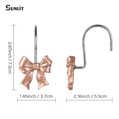 Rose Gold Bow Shower Curtain Hooks Set of 12 | Coquette Bathroom Decor