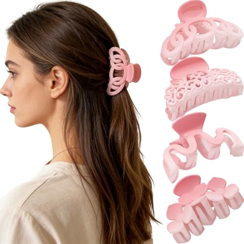 BUNLVDI Pink Clover Hair Claw Clips 4 Pack Cute Non-Slip Acrylic Hair Accessories