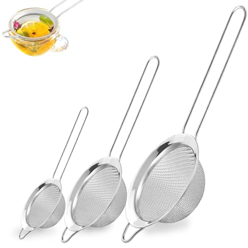 BLIGKO 3-Piece Fine Mesh Strainer Set, Stainless Steel Sieve for Kitchen