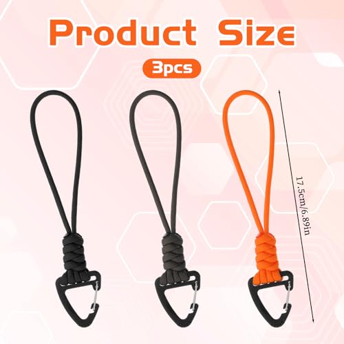 3PCS Paracord Keychain Carabiner, Braided Lanyard Key Chain Men/Women Triangle Buckle Lock Clip Heavy Duty Hook for Car Keys Outdoor Survival Camping Hiking 3 Colors