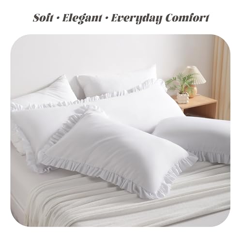 BEDSUM Standard Ruffled Pillow Shams Set of 2, 20x26, White
