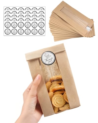 50 PCS Small Kraft Paper Cookie Bags with Seal - 3.5" x 2.3" x 7.5"