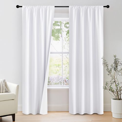 NICETOWN 100% Blackout Curtains - 2 Panels, 34x84, Snow White
