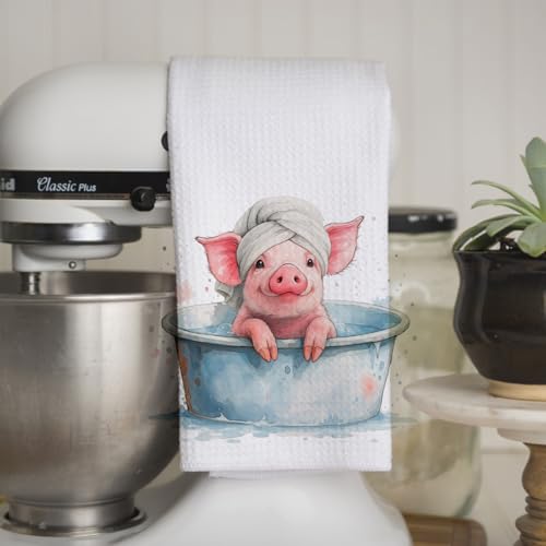 KIDEAR Bathing Pig Hand Towel - Cute Microfiber Kitchen Towel (16x24)