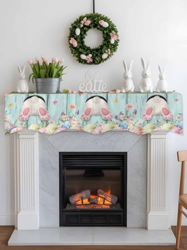 Easter Fireplace Scarf with Bunny & Eggs - 90x17 Inch Floral Decor