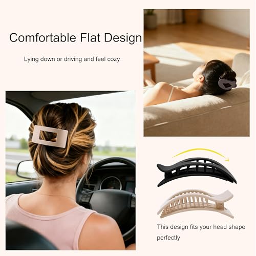Wnqou 6-Pack Flat Hair Claw Clips for Women Large Strong Hold