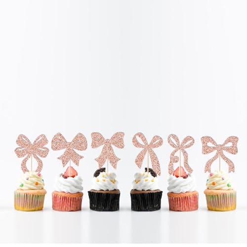 24 Pink Bowknot Cake Toppers - Wedding & Birthday Party Decor