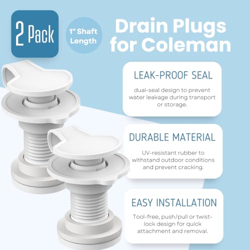 2 Packs Cooler Drain Plug Replacement for Coleman Coolers-1" Shaft Length Cooler Drain Plug Kit,Cooler Parts Accessories Fits Most Coolers