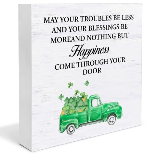 St. Patrick's Day Decorative Box Sign - 5x5 Wood Shamrock Decor