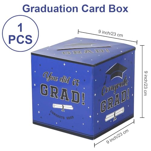 Slergut Blue Graduation Card Box 2026 - Foldable 9x9 Inch Party Gift Money Holder