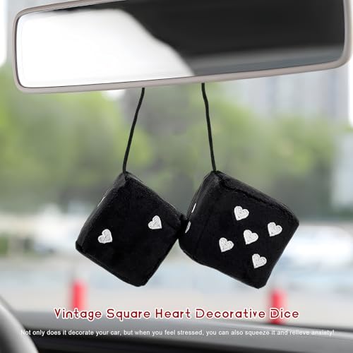 Fuzzy Plush Dice Car Mirror Ornament - 3 Inch Heart Pattern