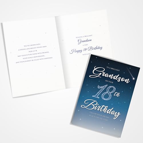 18th Birthday Card for Grandson - Starry Night Design, A5 Size