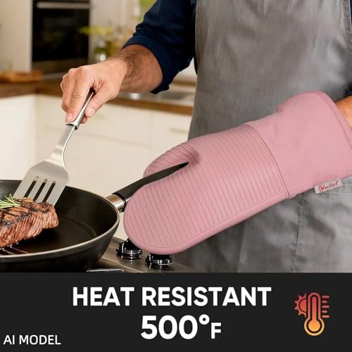 YUTAT Silicone Oven Mitts - Heat Resistant, Waterproof, 2 Pcs Set for BBQ & Baking