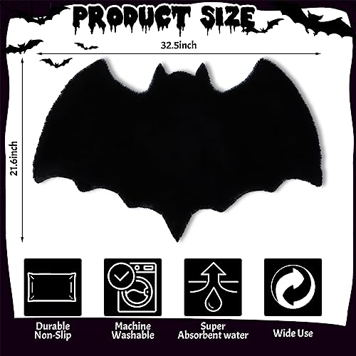 Gothic Bat Shaped Bath Mat | Soft Non-Slip Halloween Rug 32.5x21.7 in