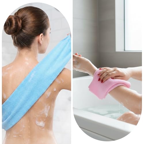 Macuezu 3-Piece Back Scrubber for Shower, Dual-Sided Exfoliating Towel